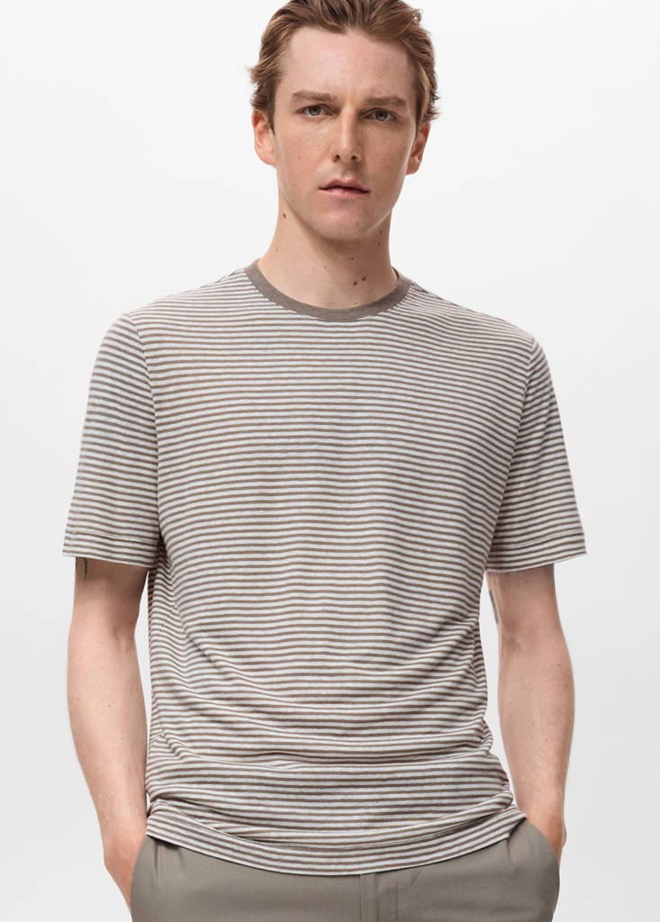Striped slim-fit linen t-shirt — Off White