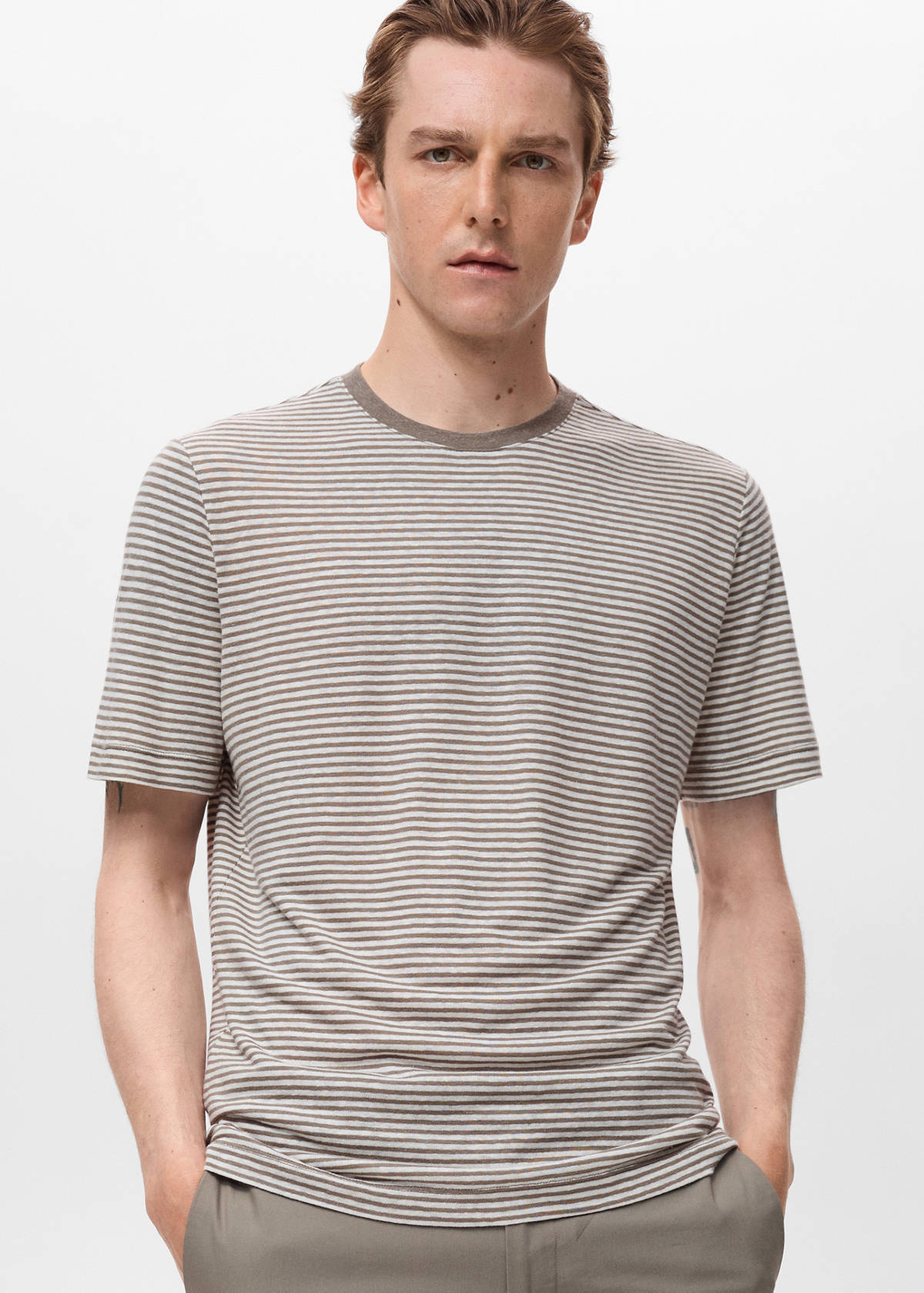 Striped slim-fit linen t-shirt — Off White