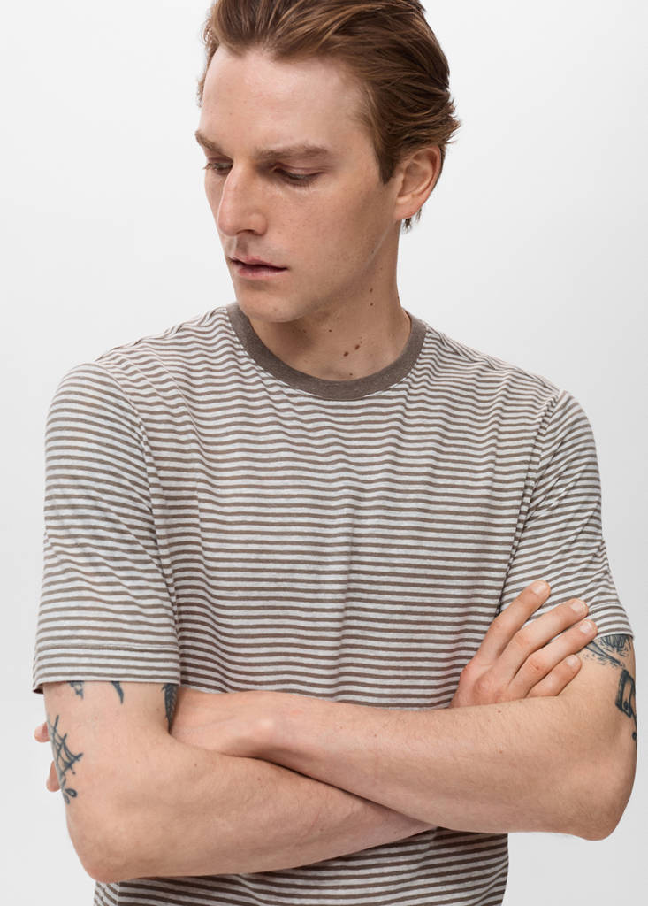 Striped slim-fit linen t-shirt — Off White