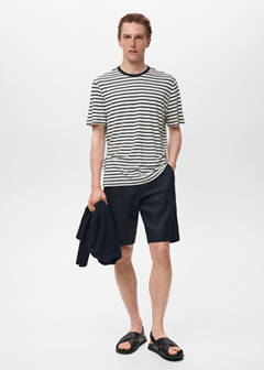 Striped slim-fit linen t-shirt — Navy 2