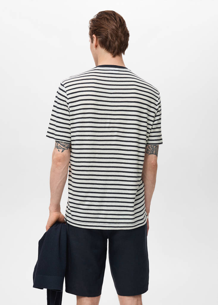 Striped slim-fit linen t-shirt — Navy