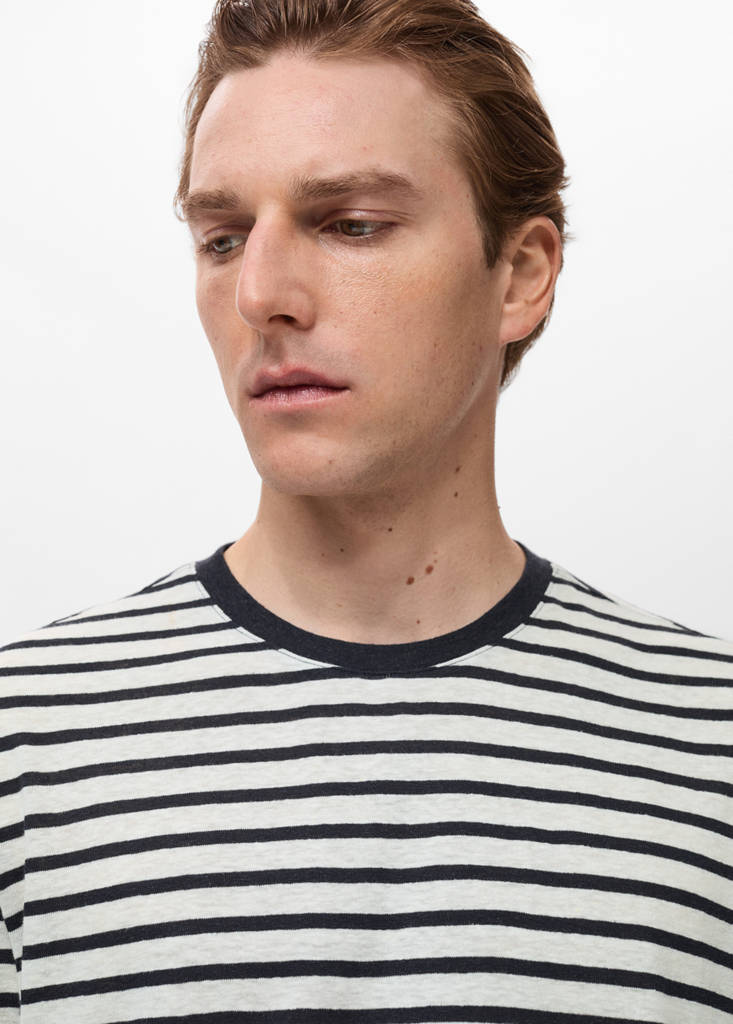 Striped slim-fit linen t-shirt — Navy