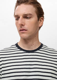 Striped slim-fit linen t-shirt — Navy 4