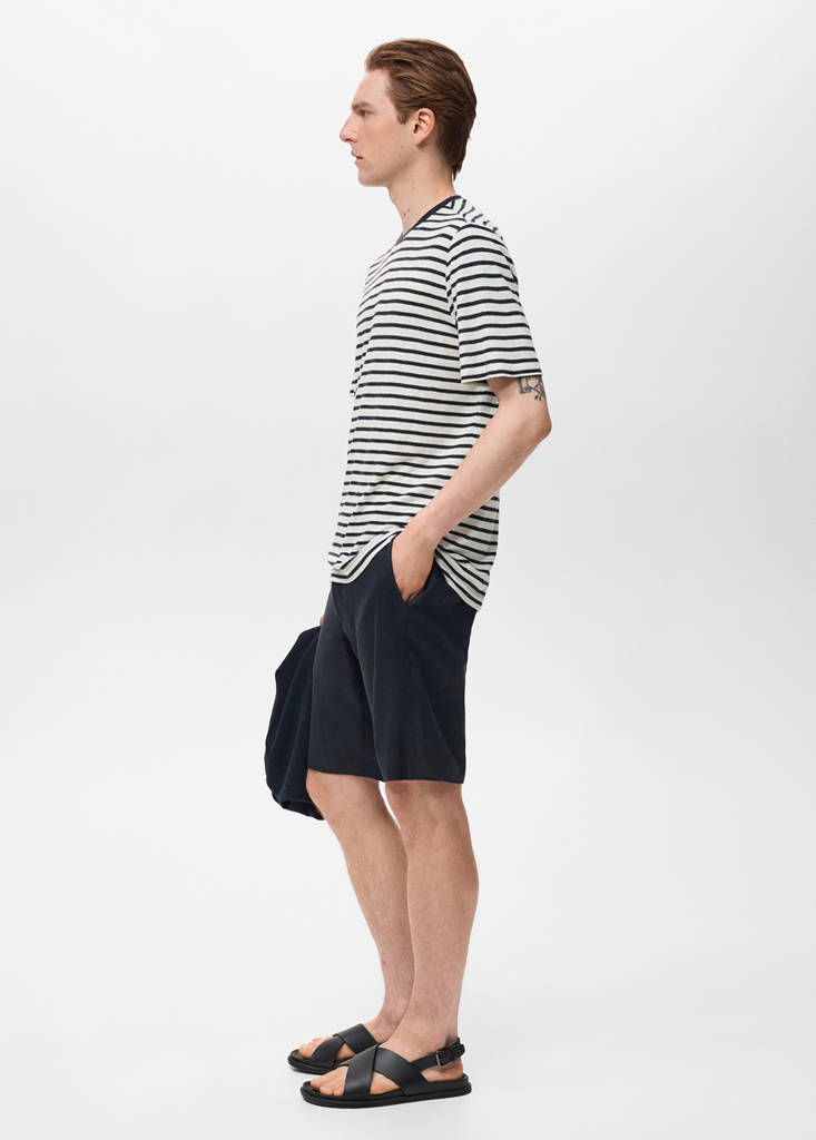Striped slim-fit linen t-shirt — Navy