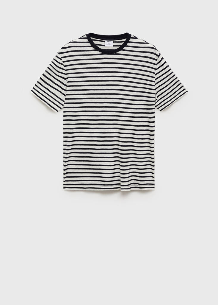 Striped slim-fit linen t-shirt — Navy