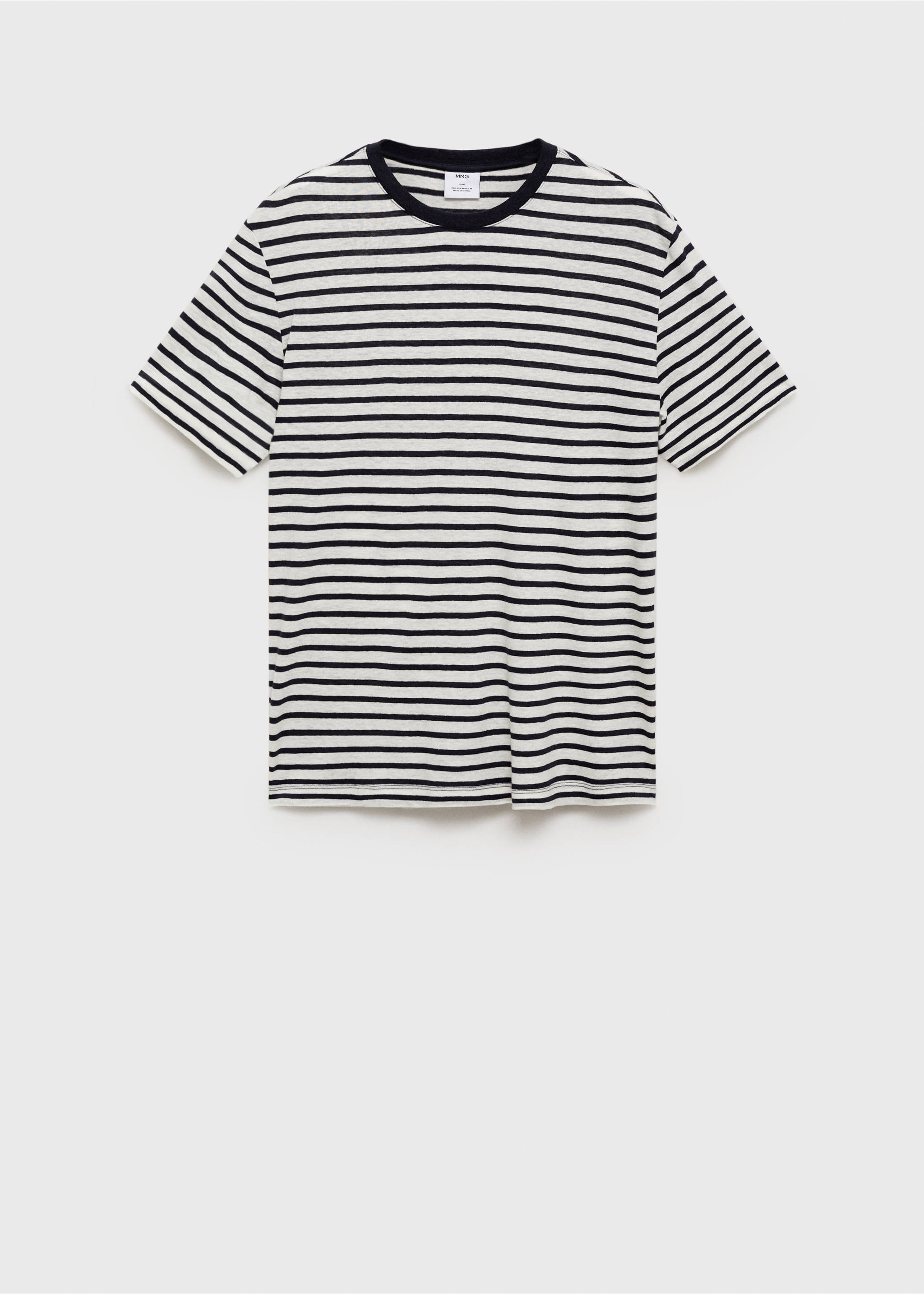 Striped slim-fit linen t-shirt - Article without model, Navy. Ref: 17051228-00.