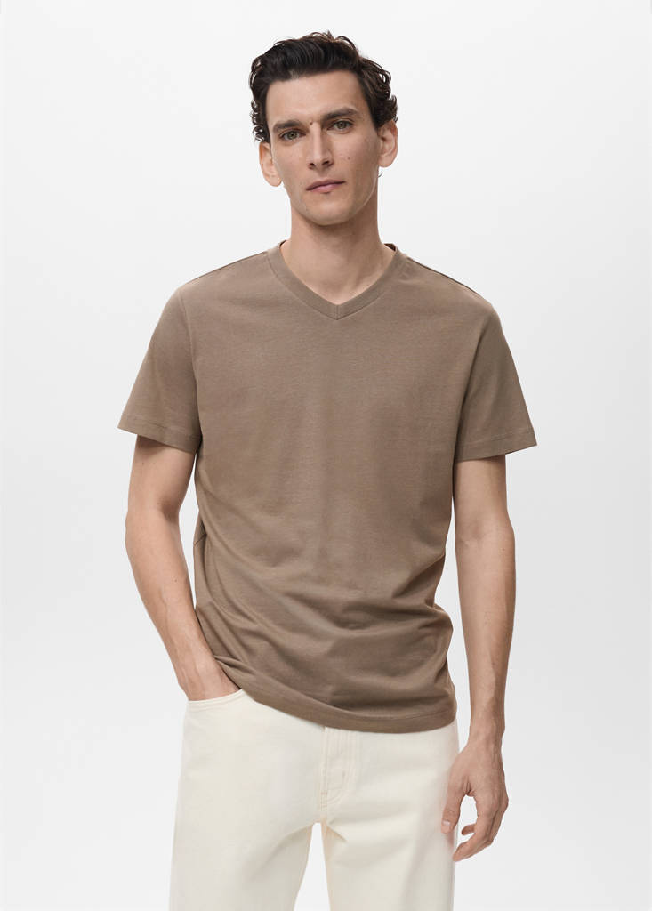 V-neck T-shirt — Brown
