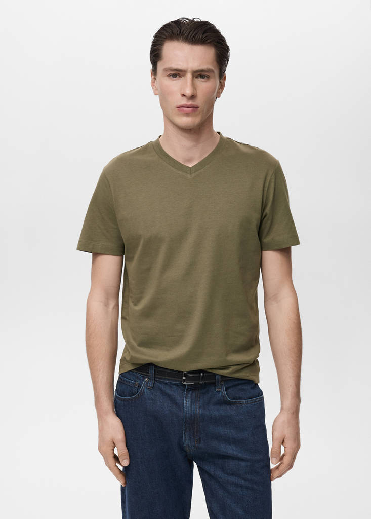 V-neck T-shirt — Olive Green