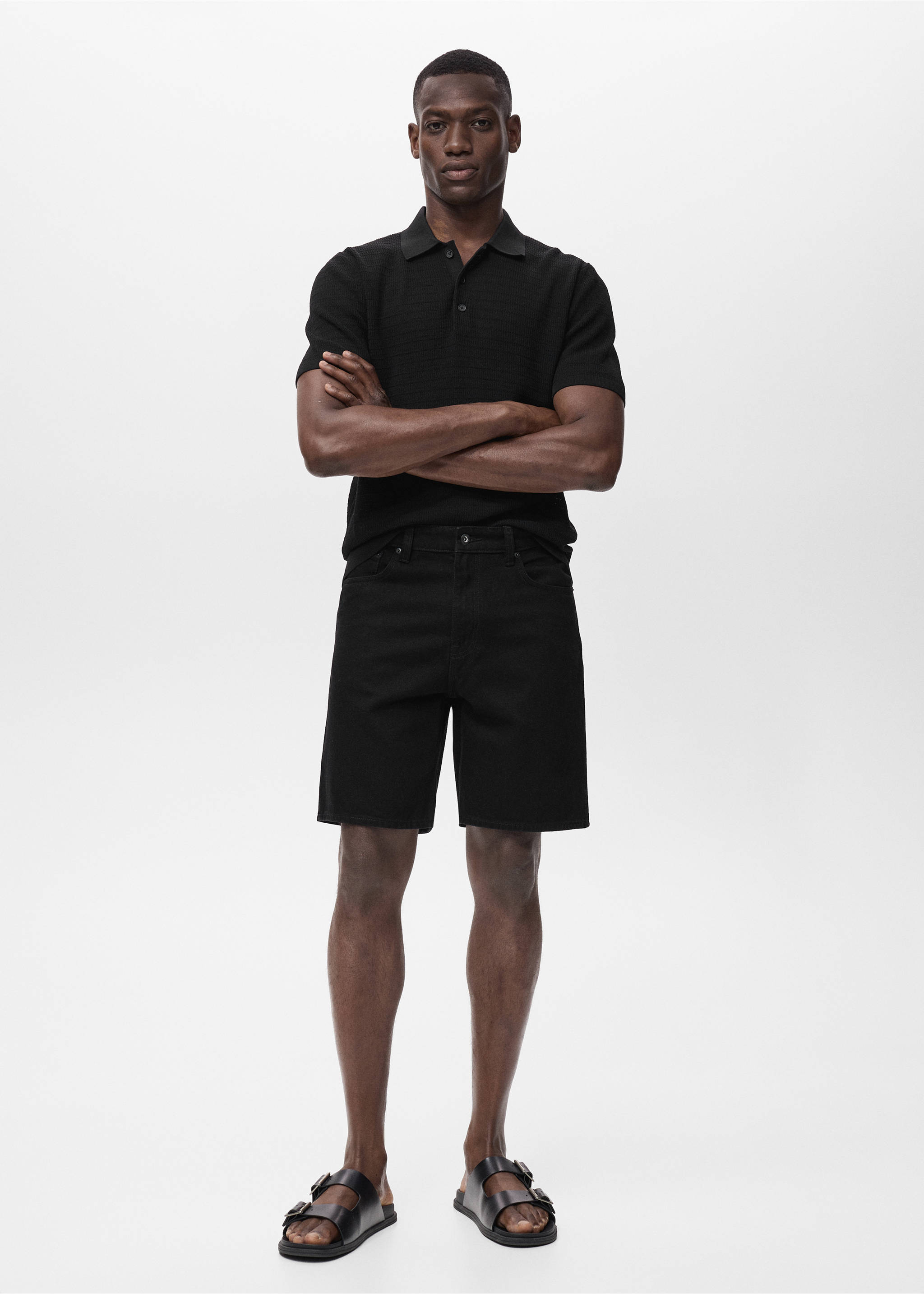 Regular fit jean bermuda şort - Genel plan, Siyah denim. Ref: 17051231-00.