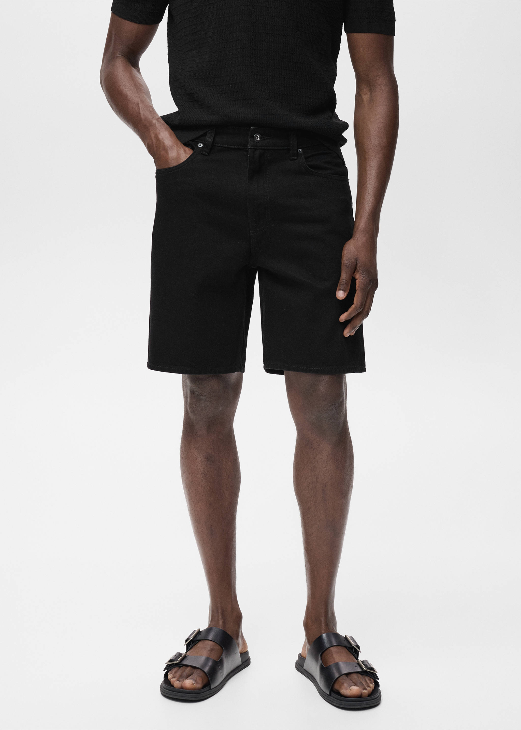 Regular fit jean bermuda şort - Orta plan, Siyah denim. Ref: 17051231-00.