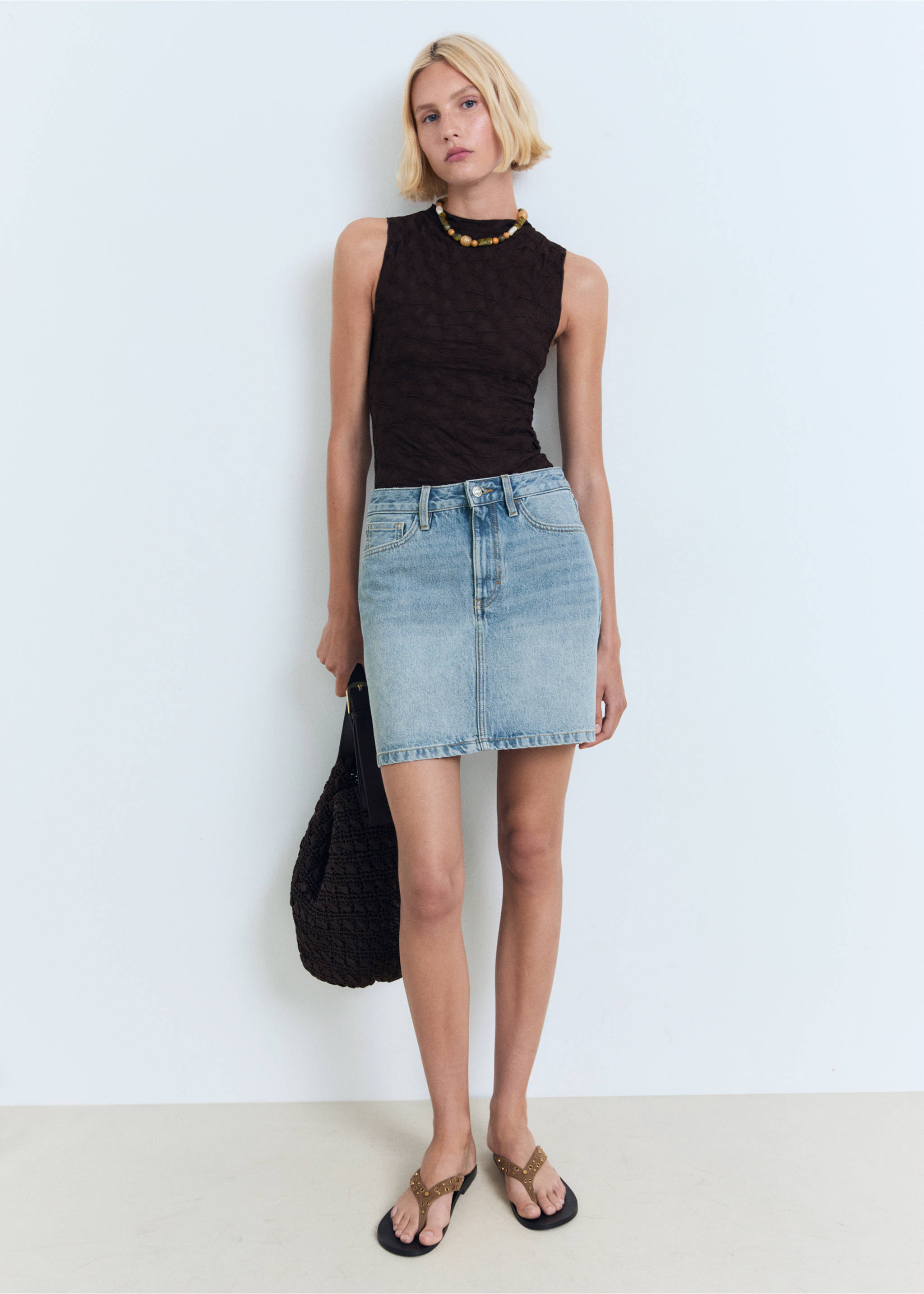 Short denim skirt - General plane, Medium Blue. Ref: 17051235-00.