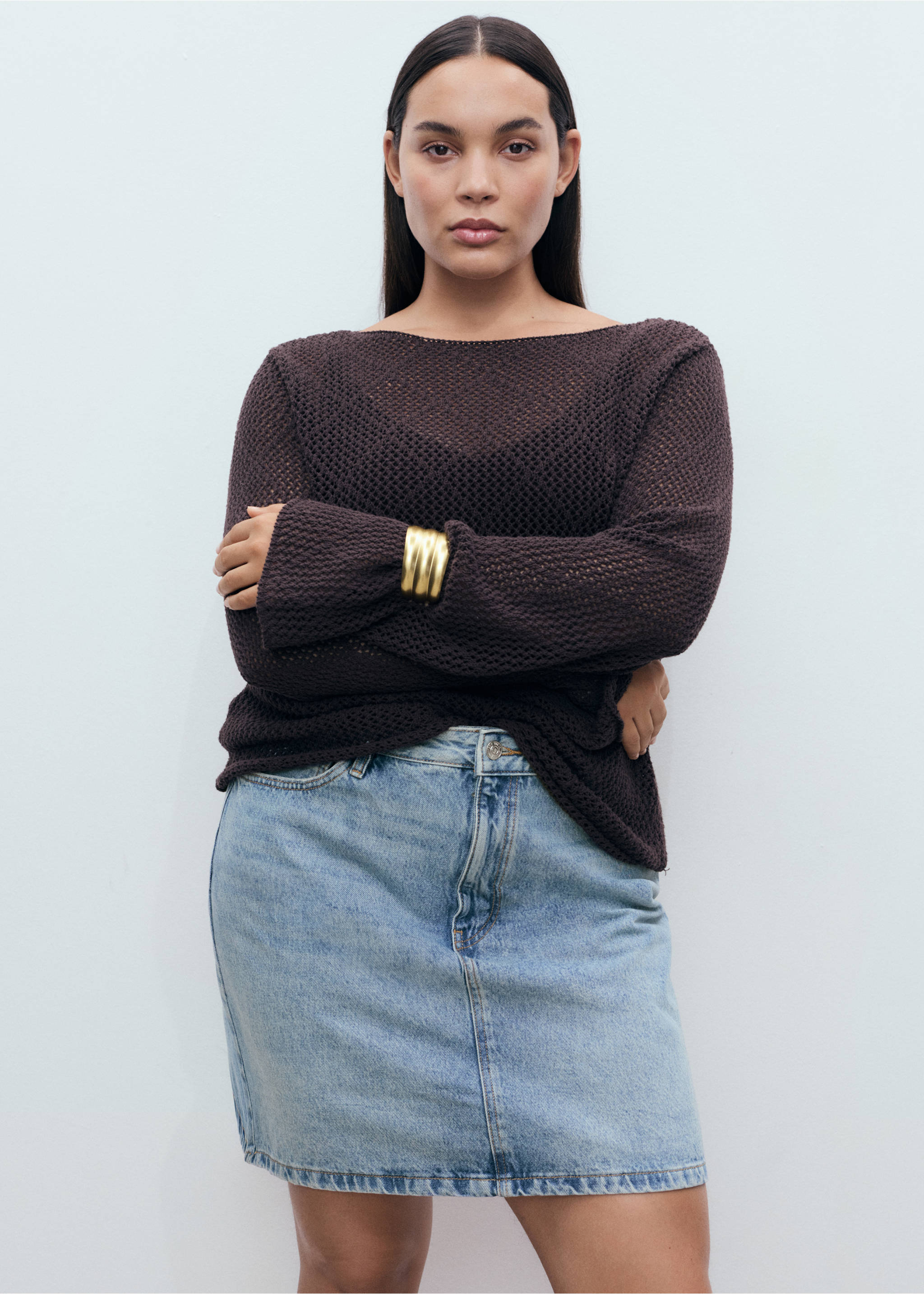 Short denim skirt - Details of the article 5, Medium Blue. Ref: 17051235-00.