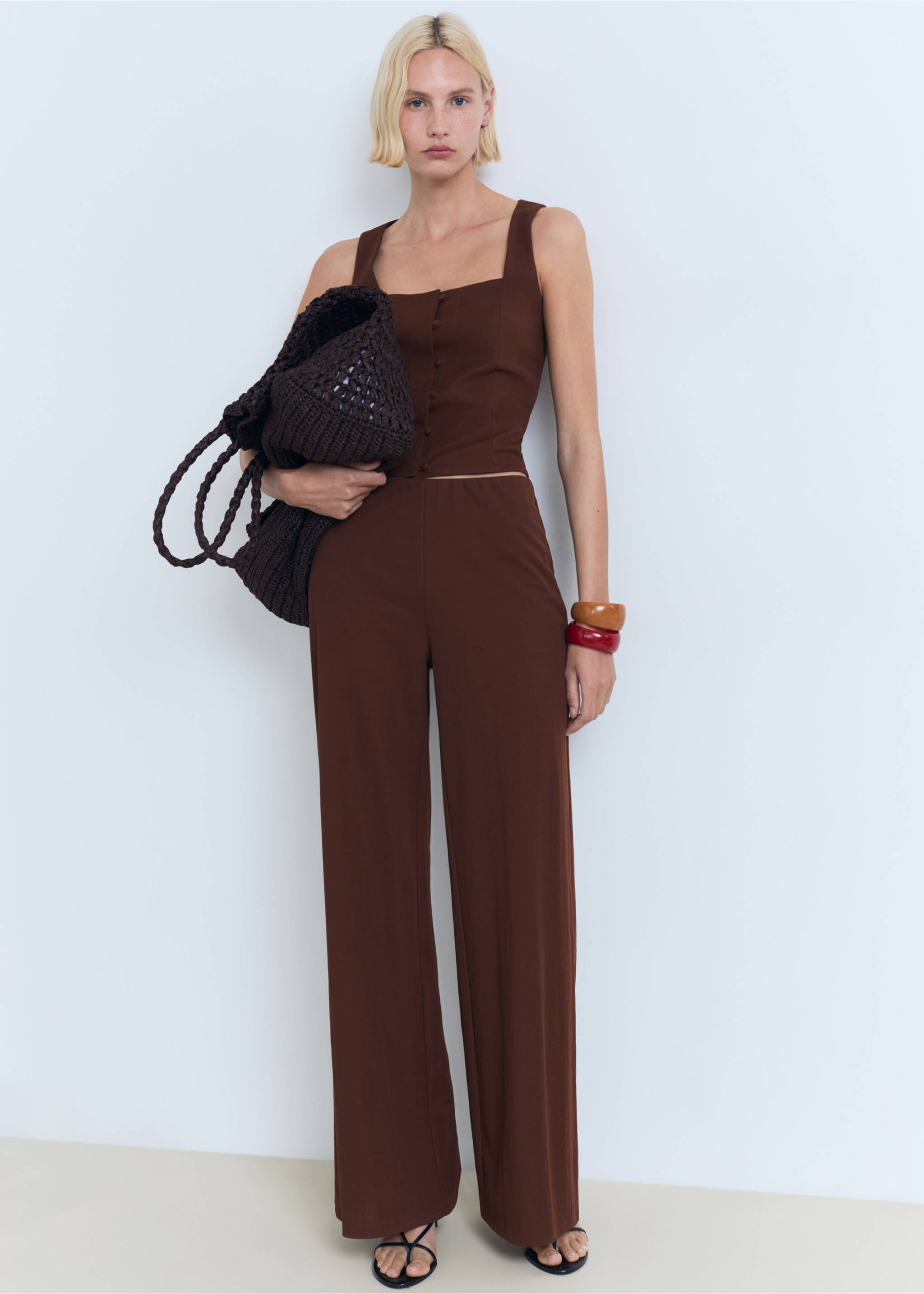 سروال واسع بقصة مستقيمة - رؤية عامة, شوكولاتة. Ref: 17051238-00.