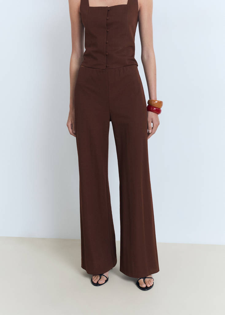 Flowy straight-fit trousers — Chocolate
