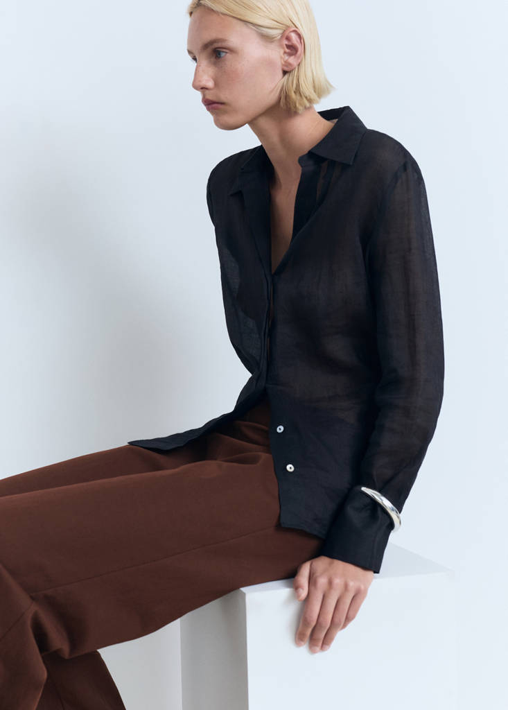Flowy straight-fit trousers — Chocolate