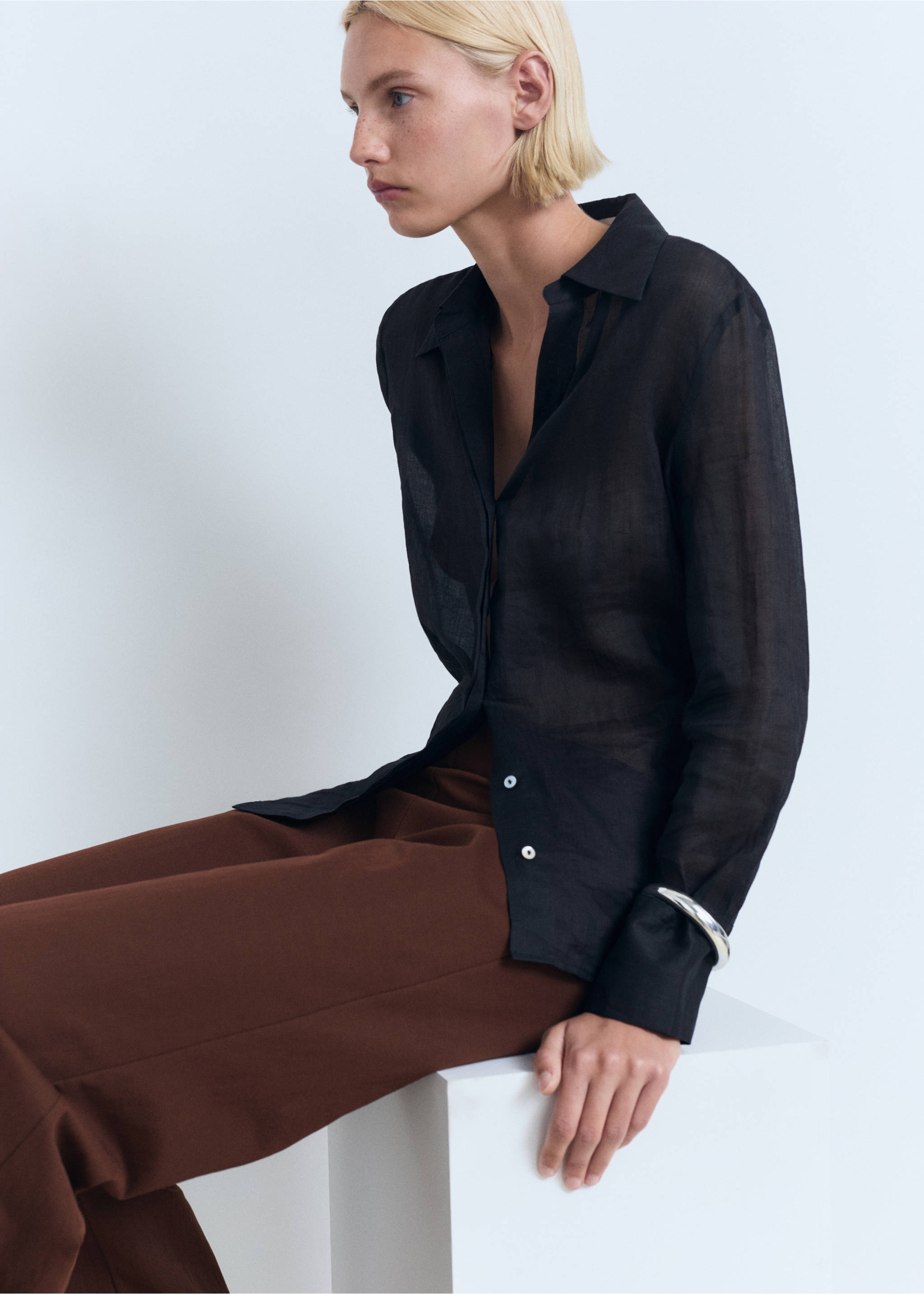 سروال واسع بقصة مستقيمة - تفاصيل المنتج 2, شوكولاتة. Ref: 17051238-00.