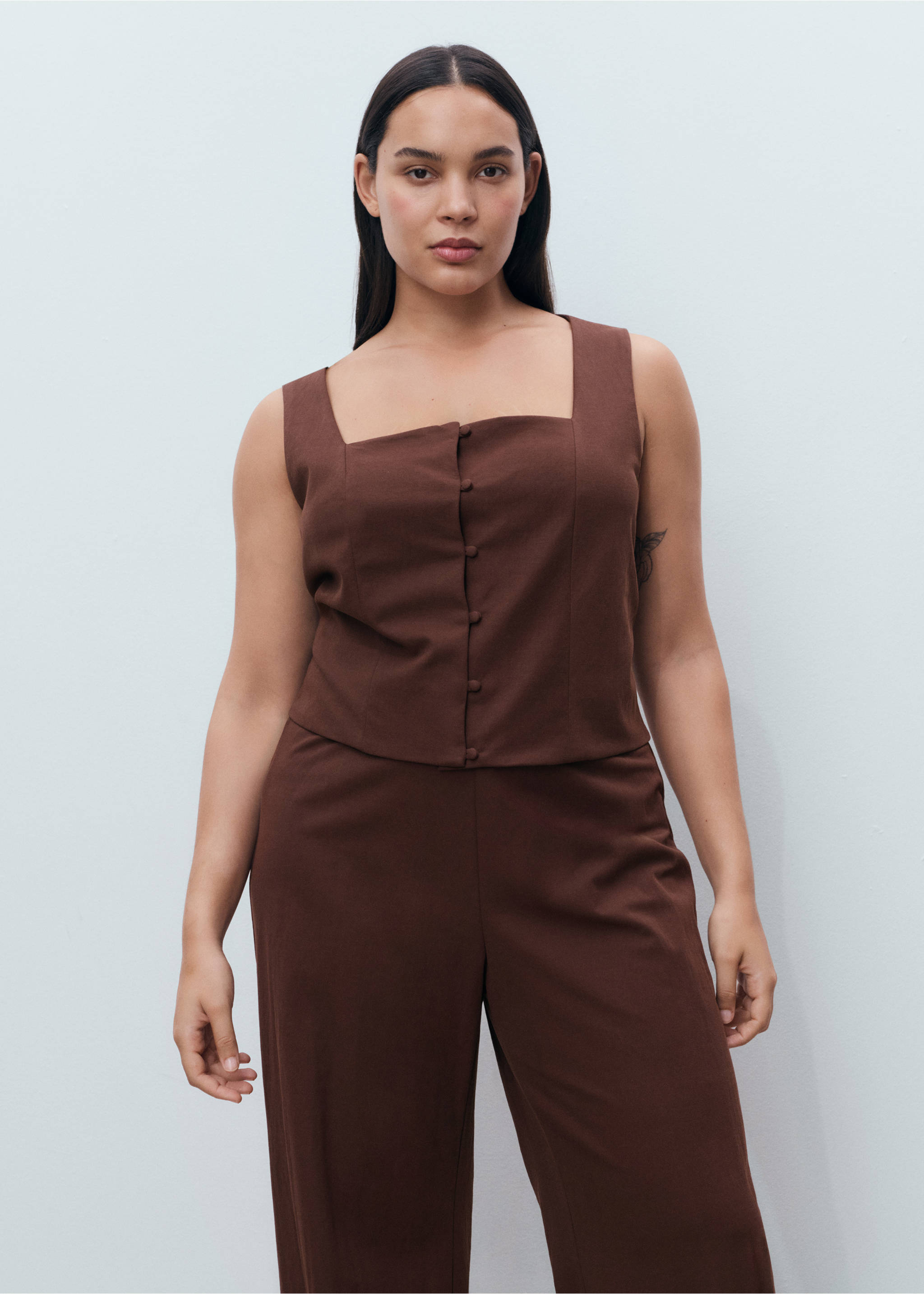 سروال واسع بقصة مستقيمة - تفاصيل المنتج 5, شوكولاتة. Ref: 17051238-00.