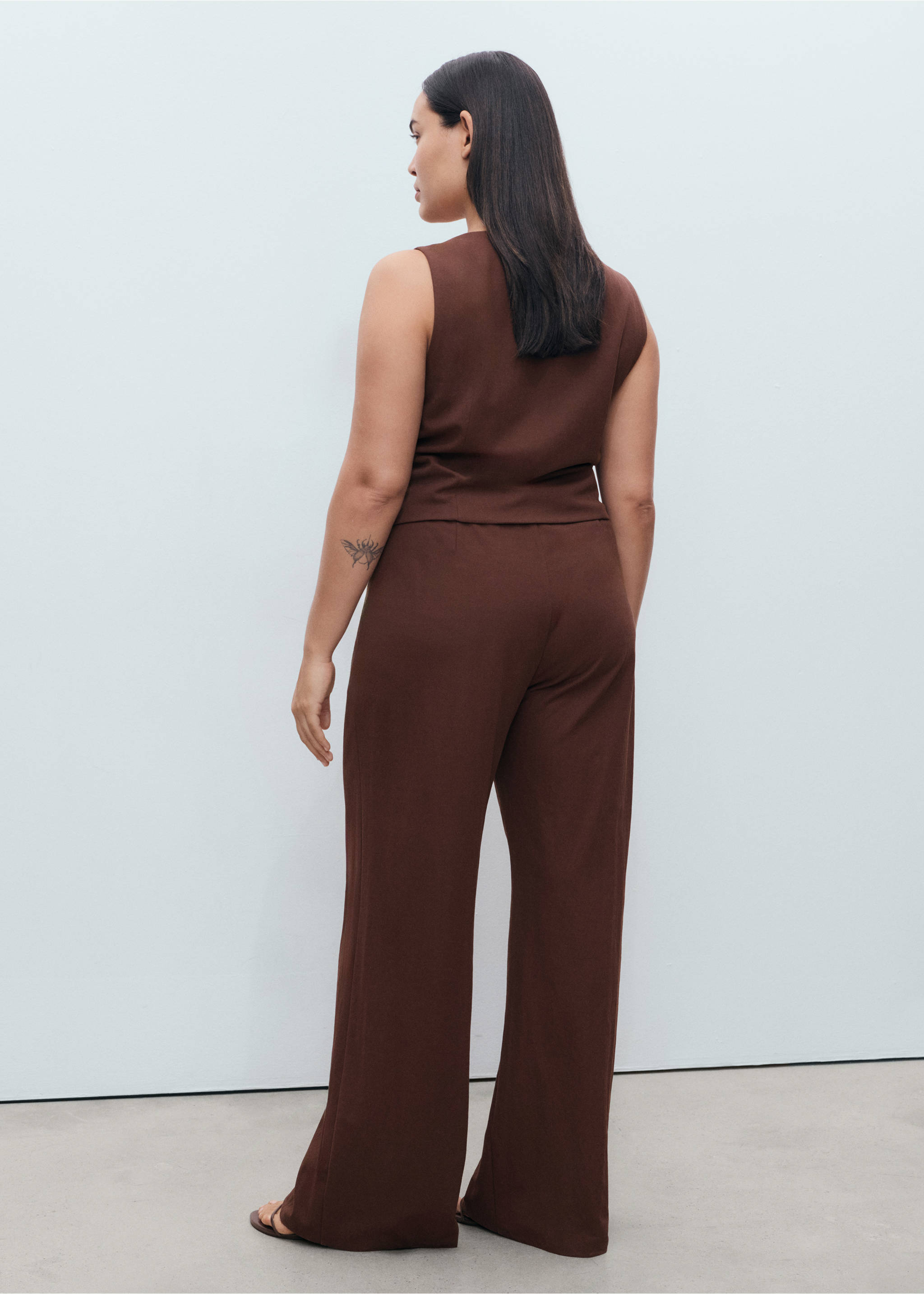 سروال واسع بقصة مستقيمة - تفاصيل المنتج 4, شوكولاتة. Ref: 17051238-00.