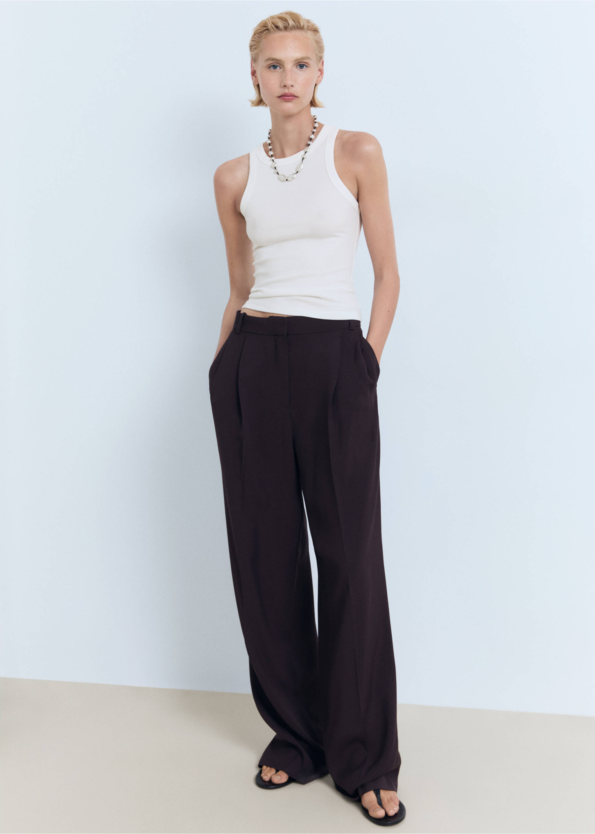 Ribbed cotton-blend top - General plane, White. Ref: 17051239-00.