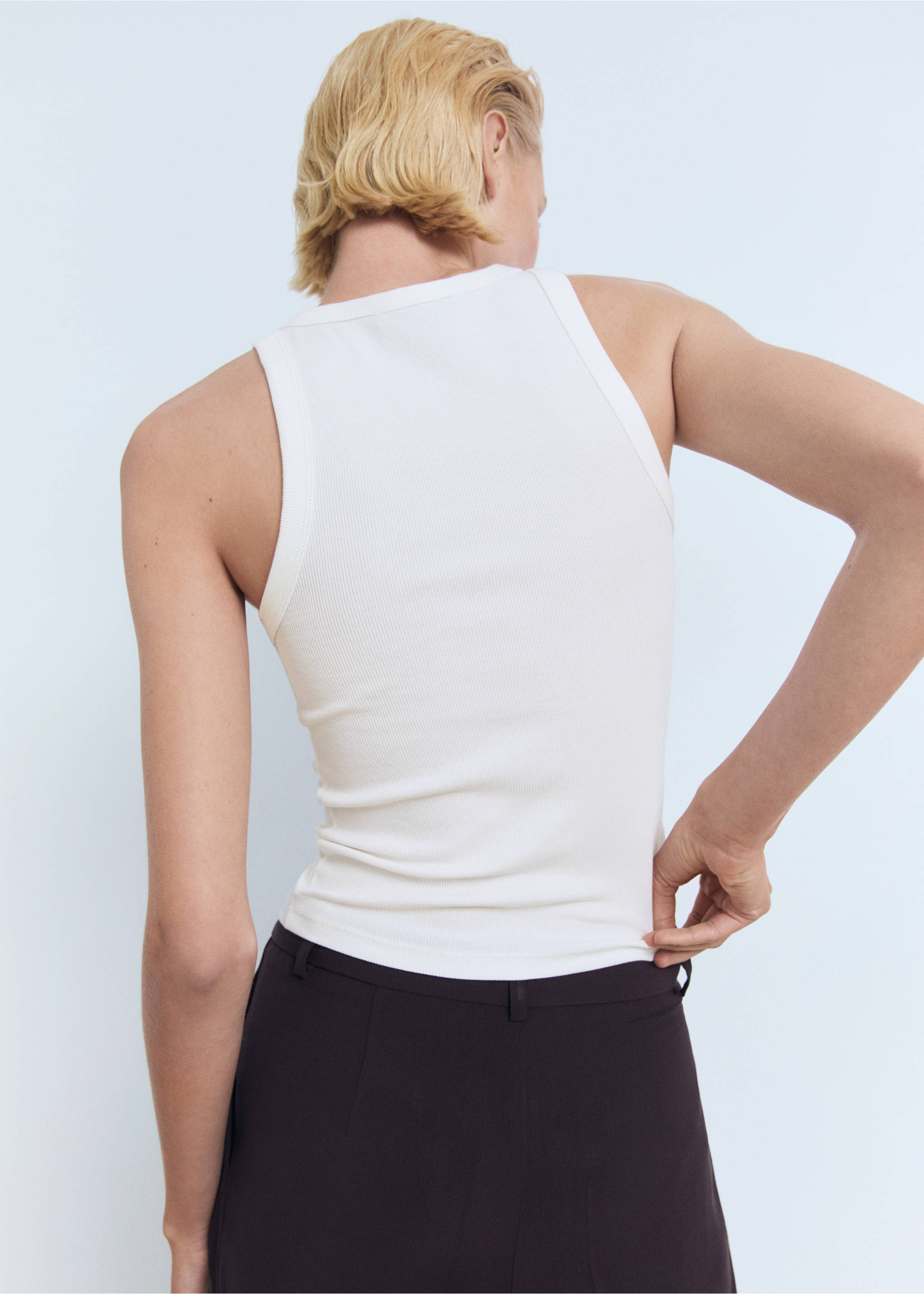 Ribbed cotton-blend top - Reverse of the article, White. Ref: 17051239-00.