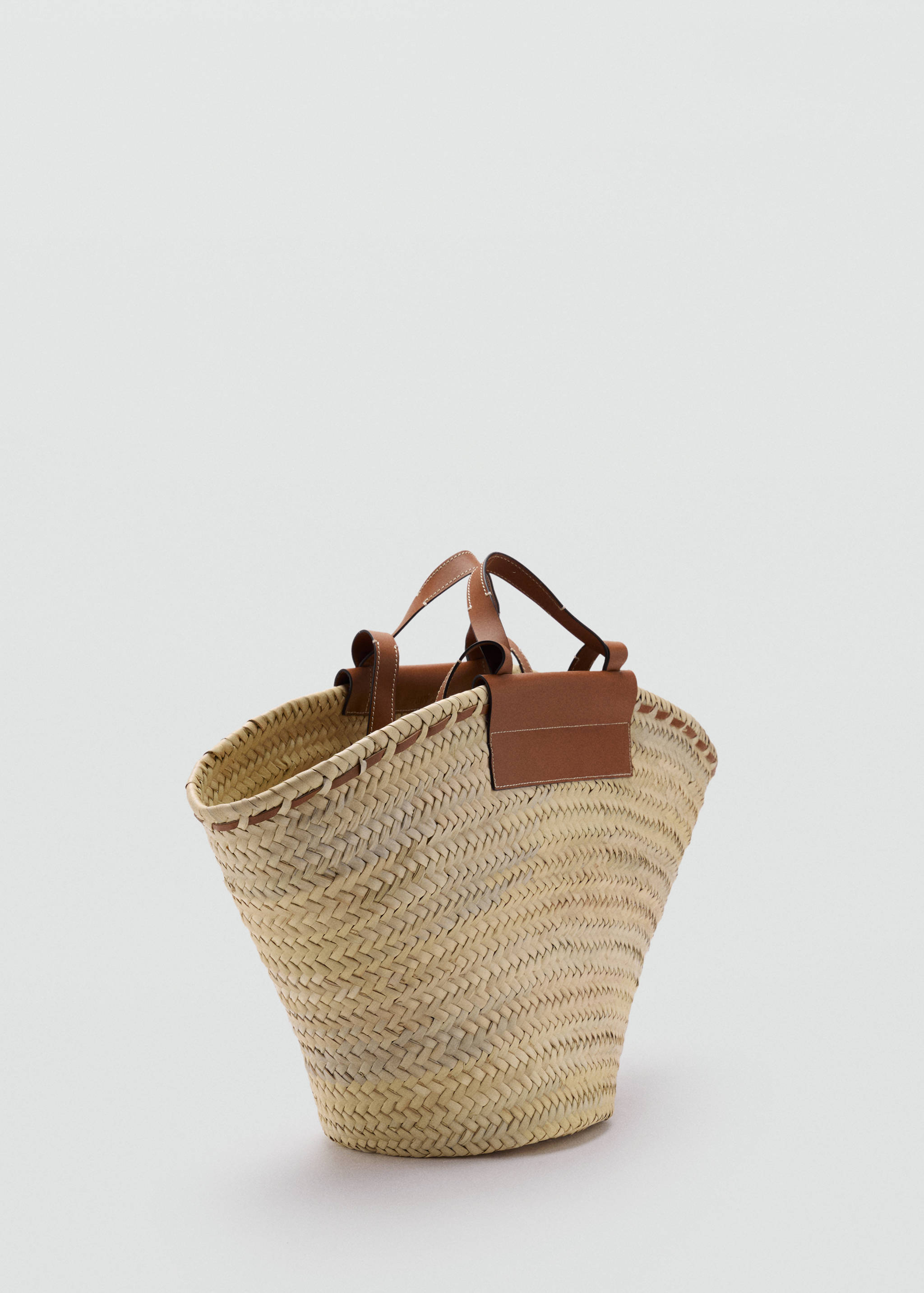 Large natural fibre basket with leather handle - Medium plane