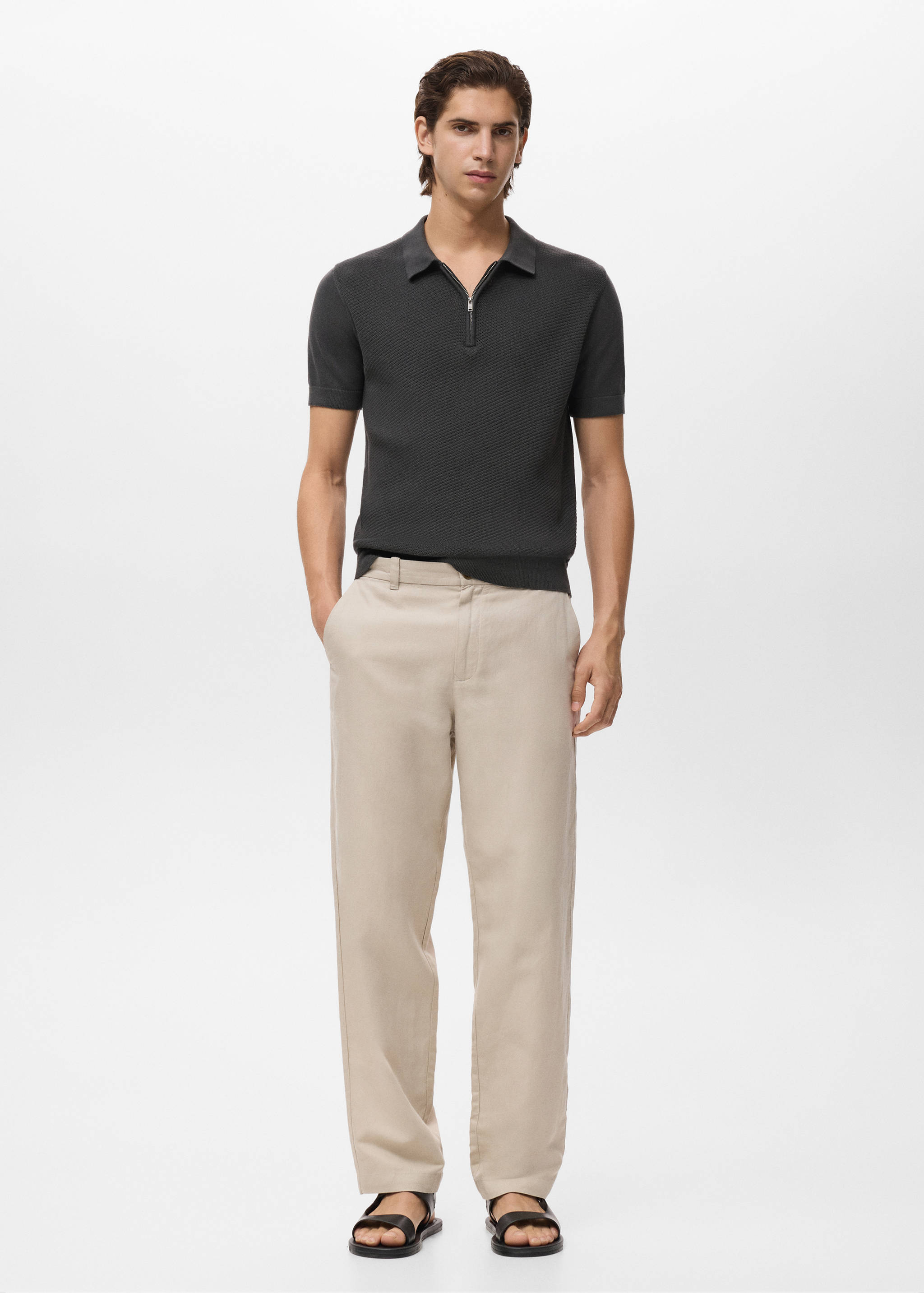 Openwork knitted polo shirt with zip - General plane