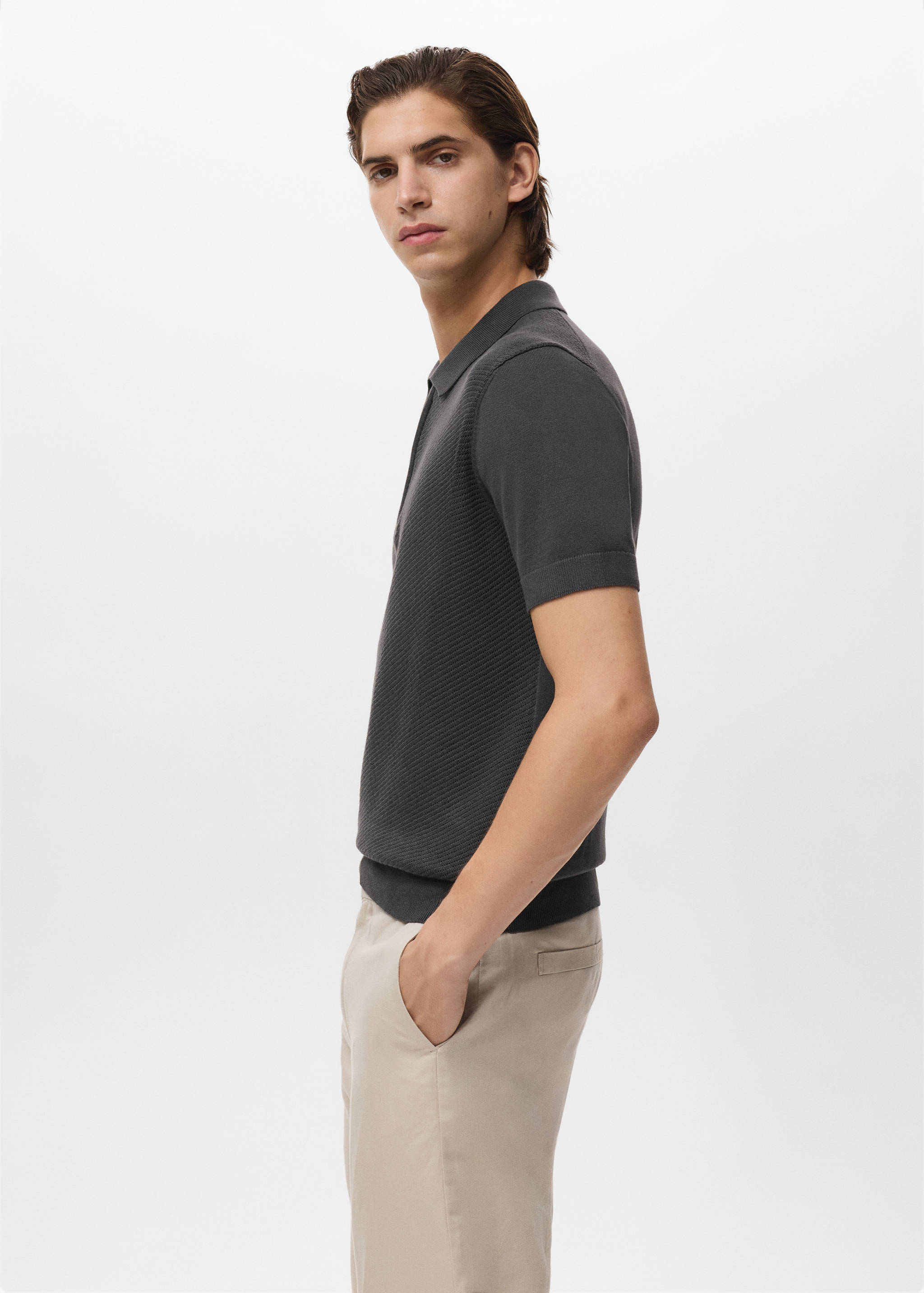 Openwork knitted polo shirt with zip - Details of the article 2