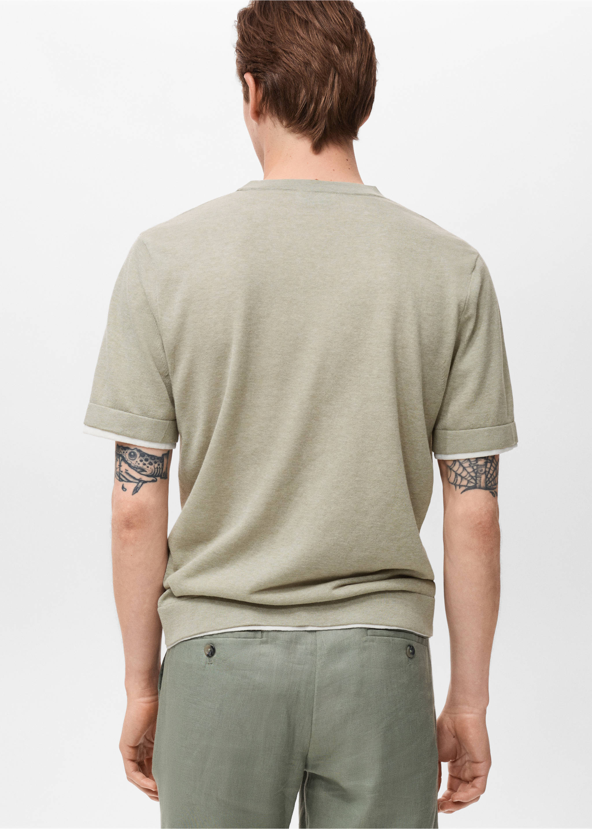 Camiseta combinada algodón - Reverso del artículo, Khaki. Ref: 17051244-00.