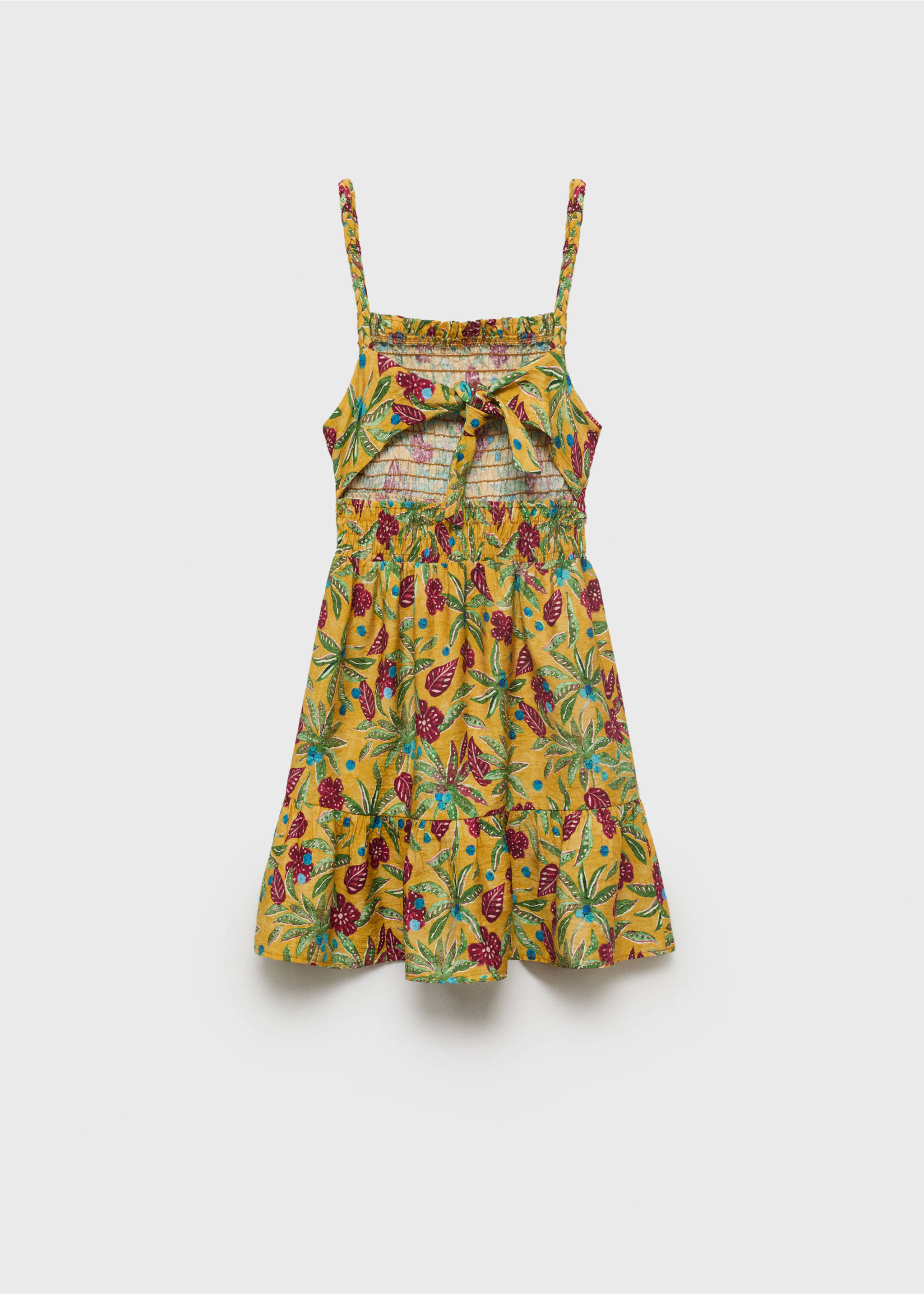 Printed ruched dress - Reverse of the article, Mustard. Ref: 17051255-00.