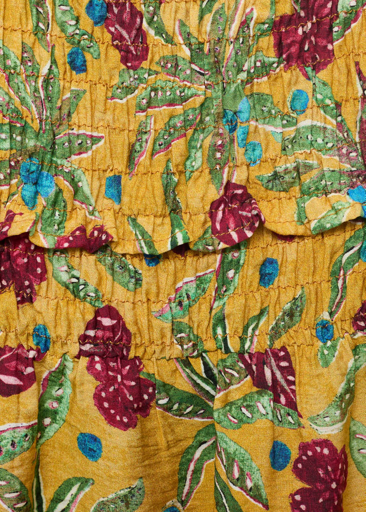 Printed ruched dress — Mustard