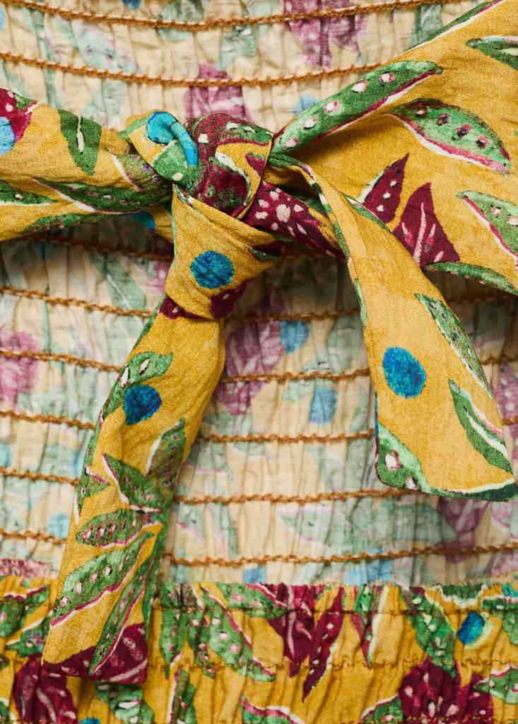 Printed ruched dress — Mustard