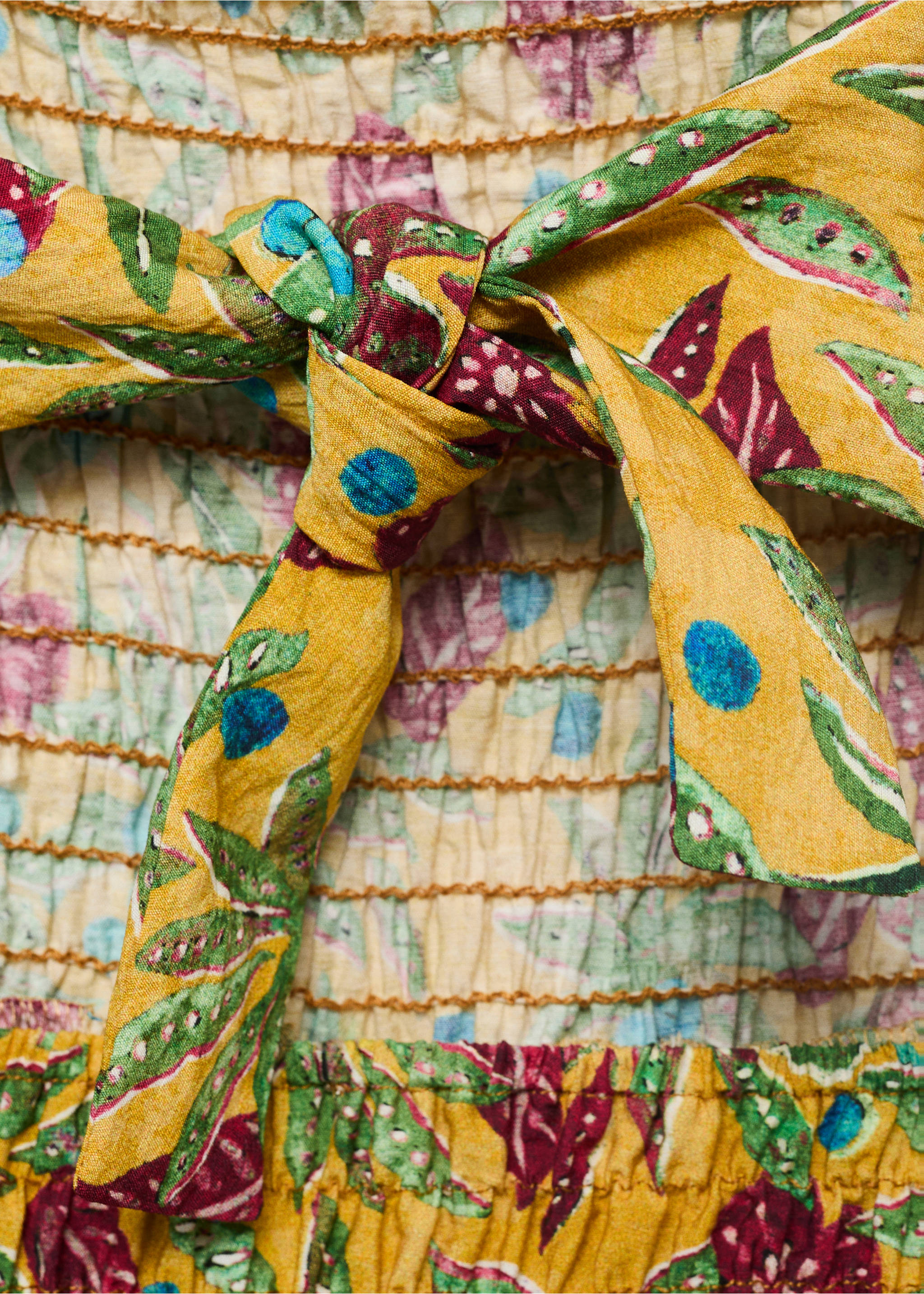 Printed ruched dress - Details of the article 0, Mustard. Ref: 17051255-00.
