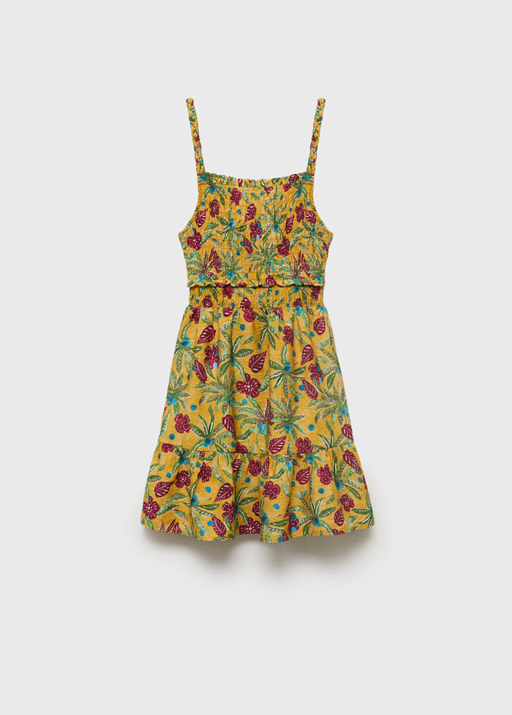 Printed ruched dress — Mustard