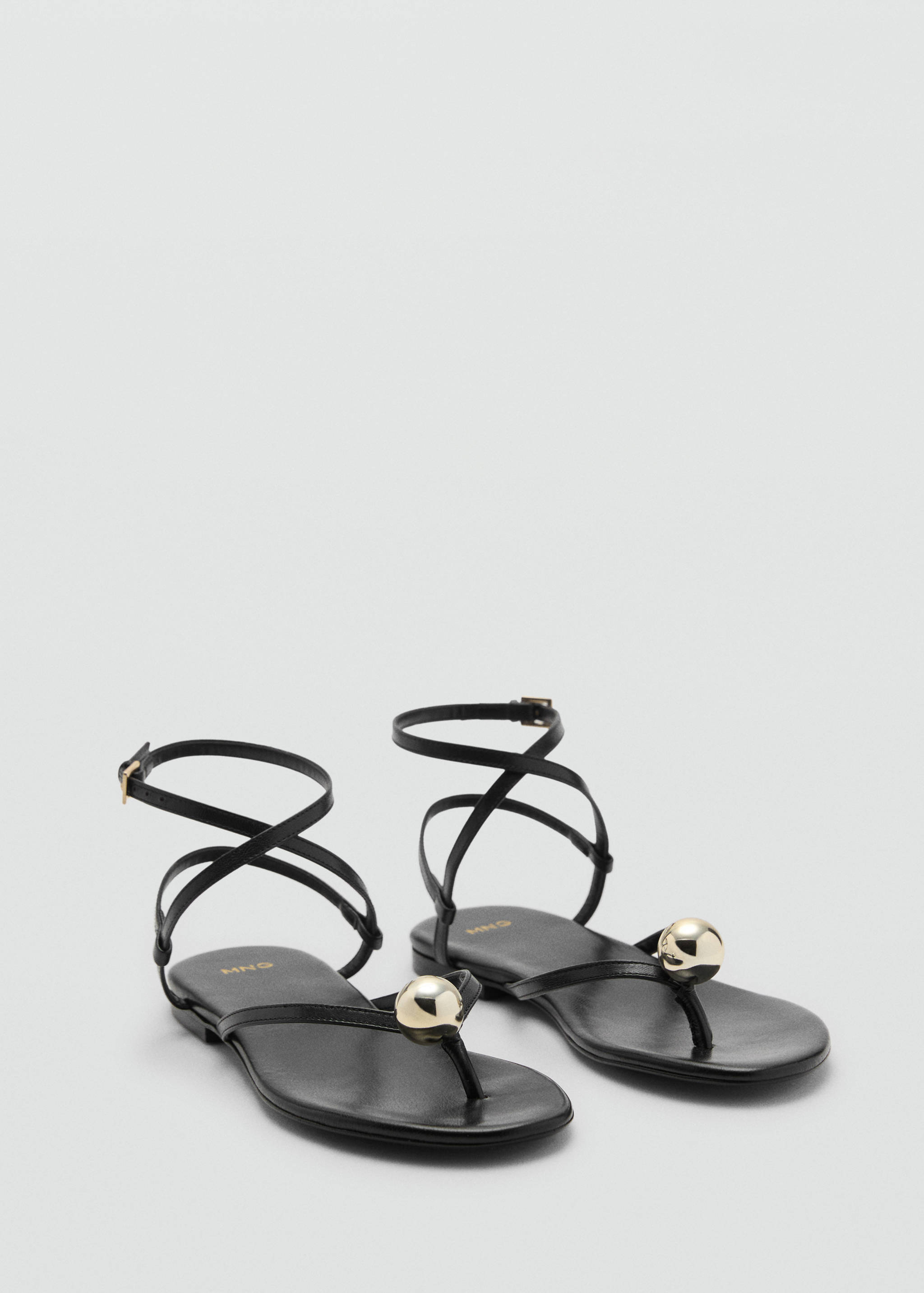Leather strap sandals with metallic detail - Medium plane