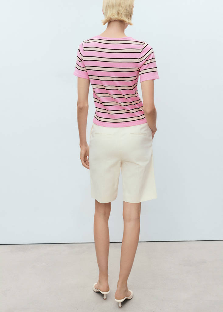 Short-sleeved sweater with combined stripes — Pastel Pink