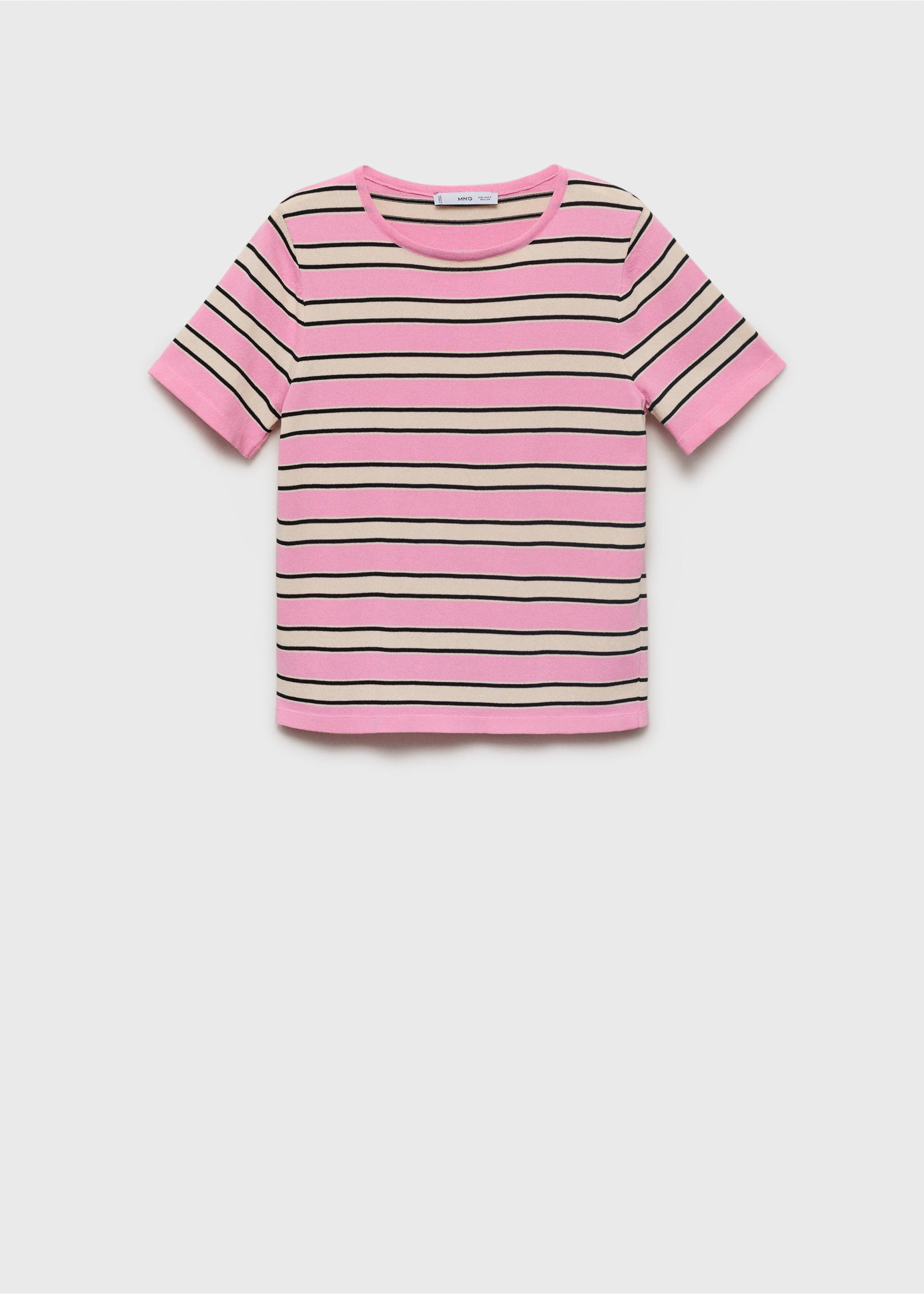 Svetr s krátkým rukávem a kombinovaným pruhovaným vzorem - Zboží bez modelu, Pastelově růžová. Ref: 17051262-00.