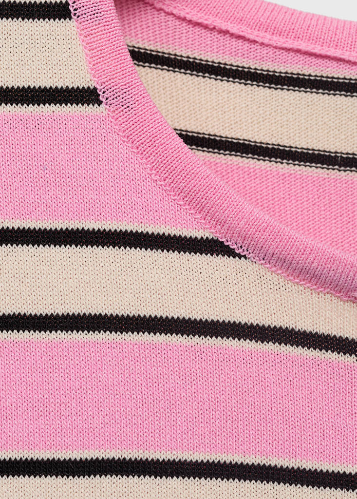 Short-sleeved sweater with combined stripes — Pastel Pink