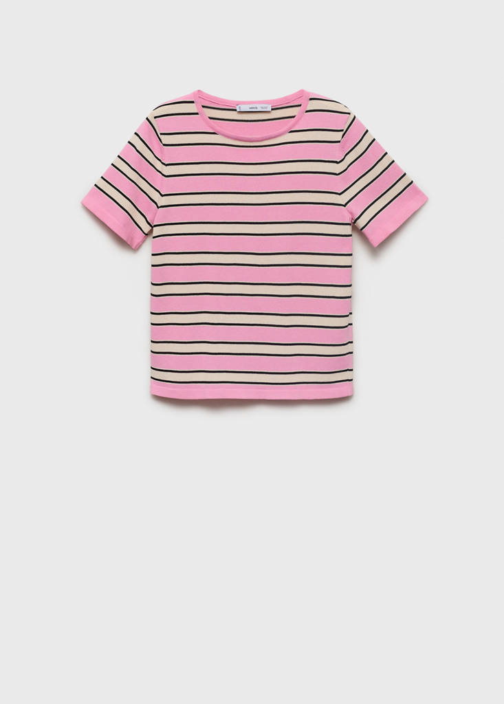 Short-sleeved sweater with combined stripes — Pastel Pink