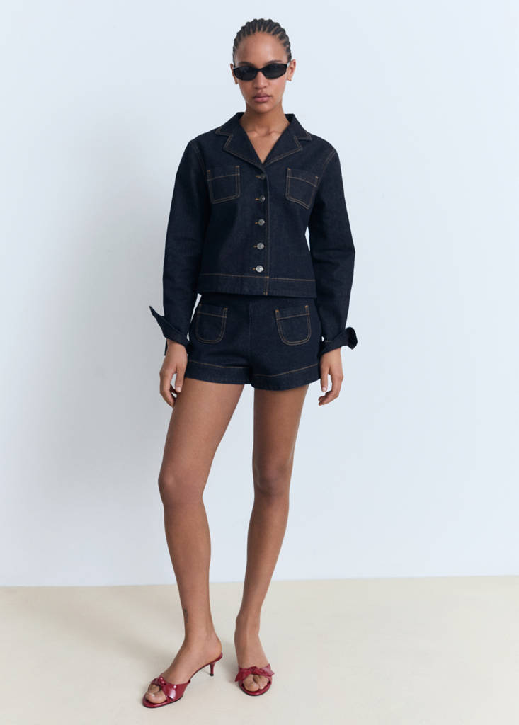 High-waisted denim shorts with pockets — Open Blue
