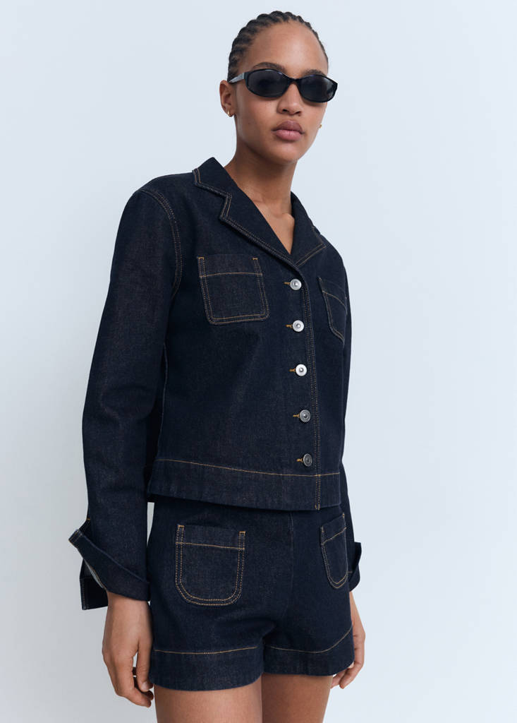 High-waisted denim shorts with pockets — Open Blue