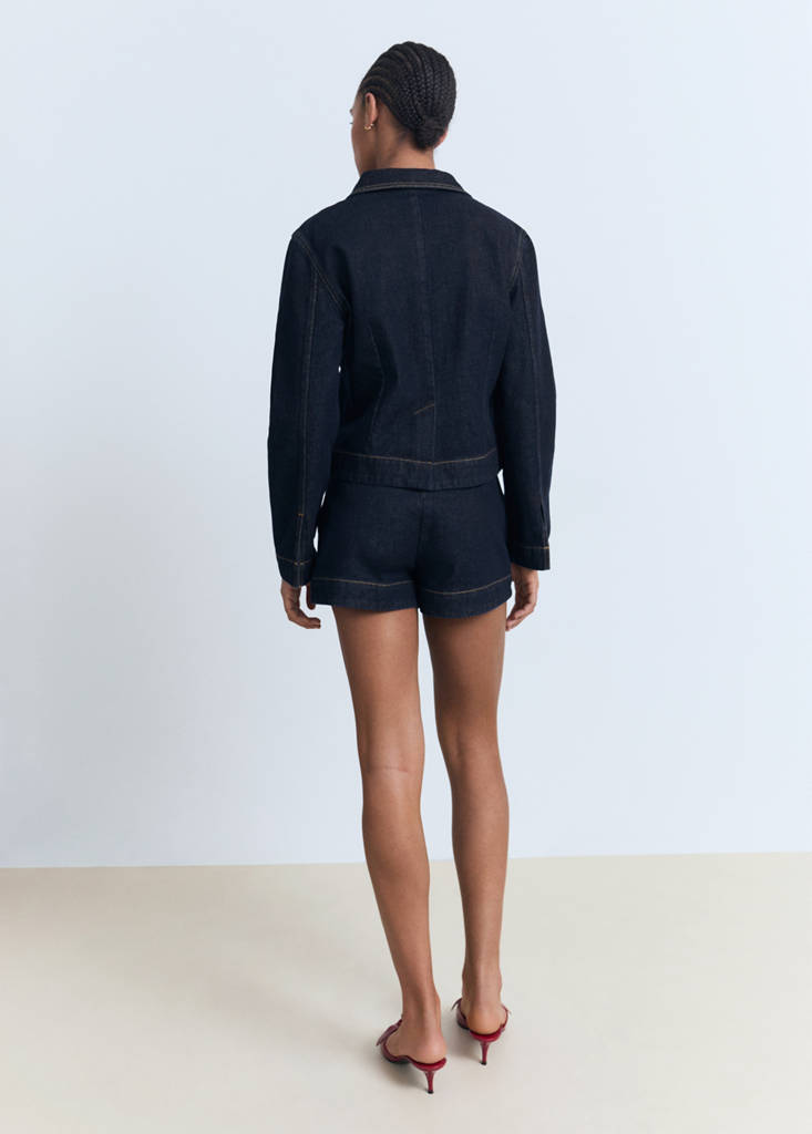 High-waisted denim shorts with pockets — Open Blue