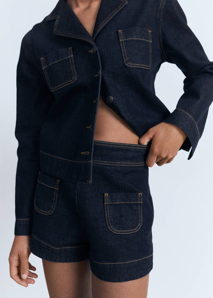 High-waisted denim shorts with pockets — Open Blue