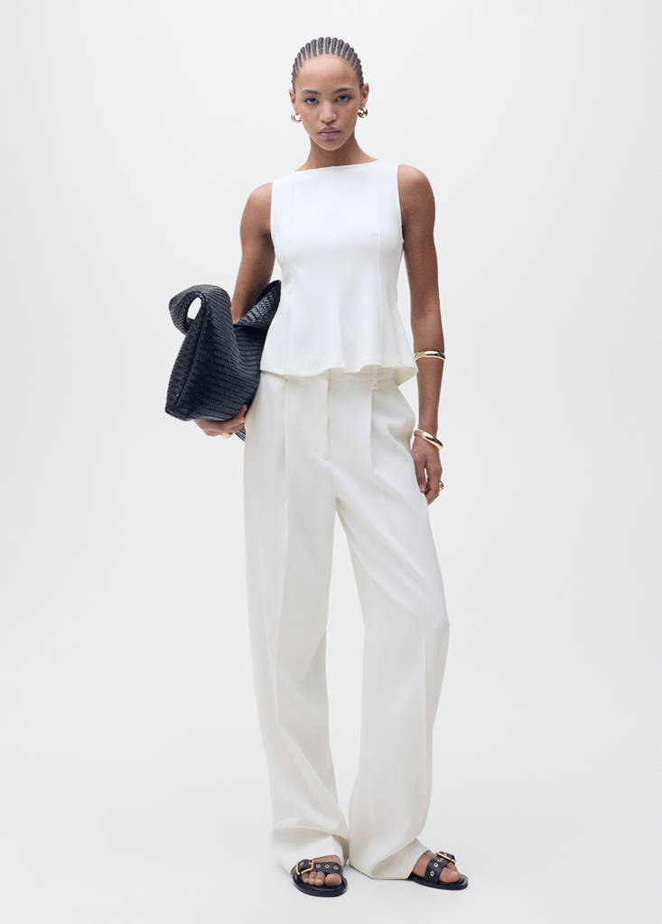 Peplum top with seam detail — White