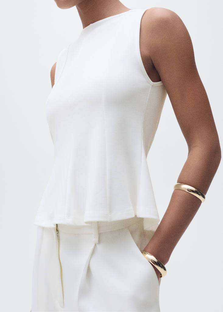 Peplum top with seam detail — White