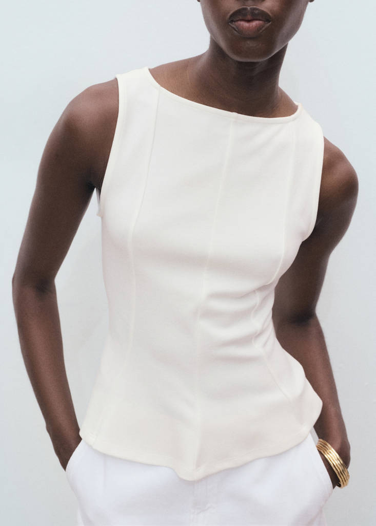 Peplum top with seam detail — White