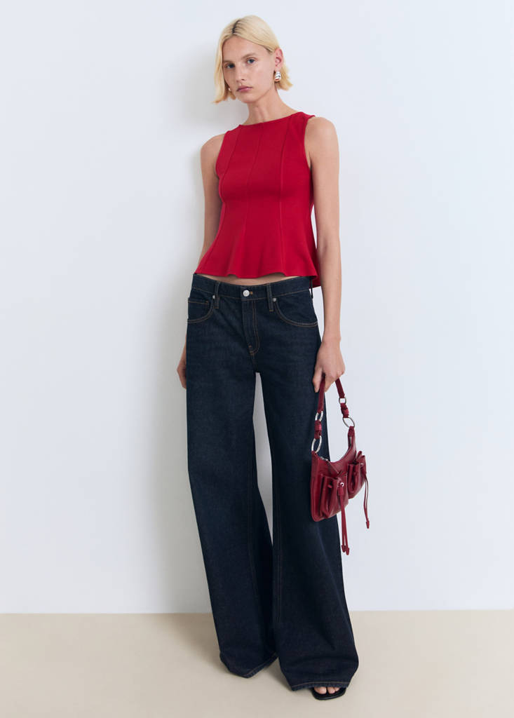 Peplum top with seam detail — Red