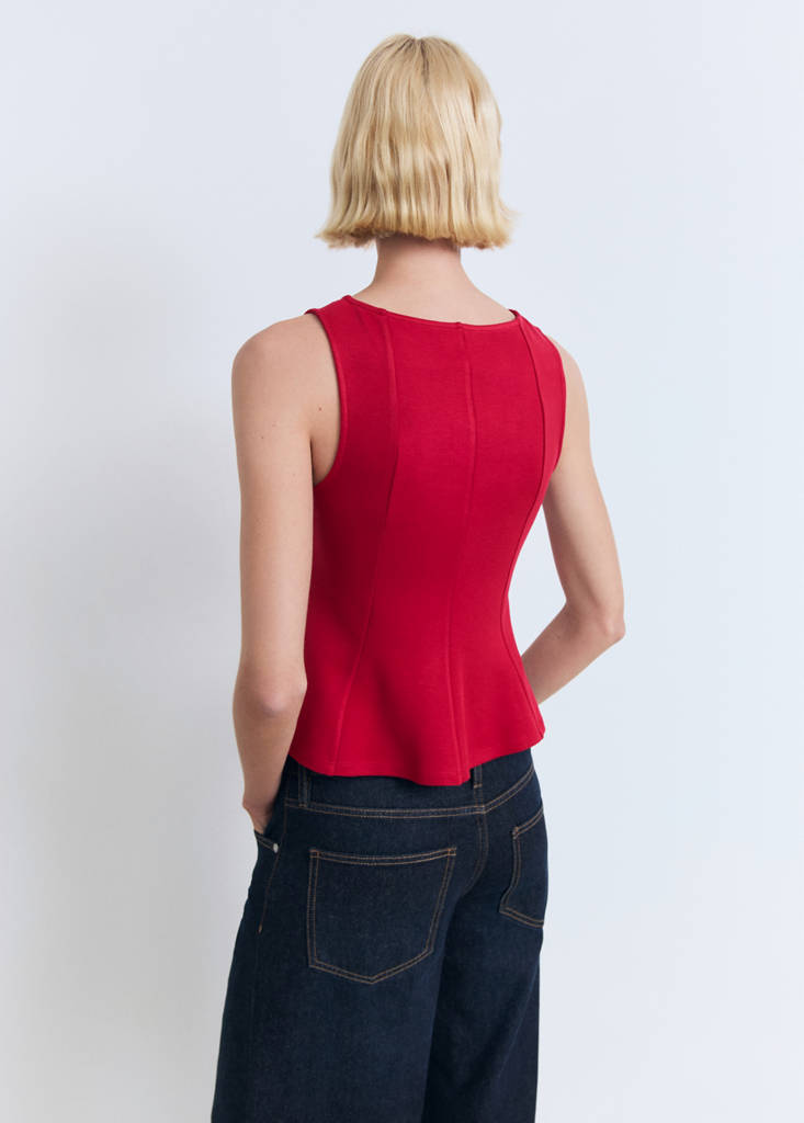 Peplum top with seam detail — Red