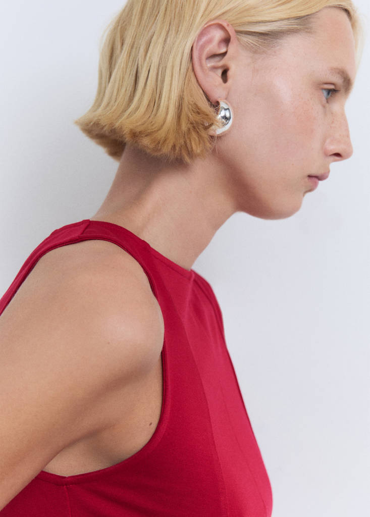 Peplum top with seam detail — Red