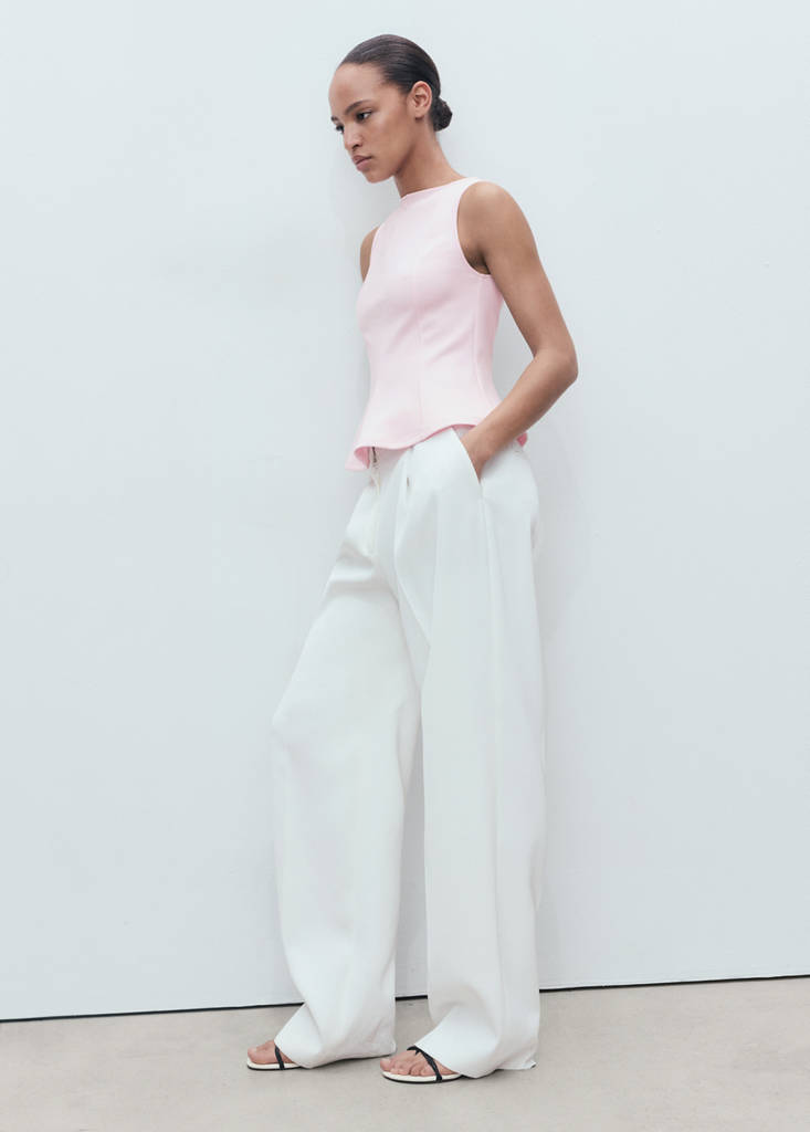 Peplum top with seam detail — Pastel Pink