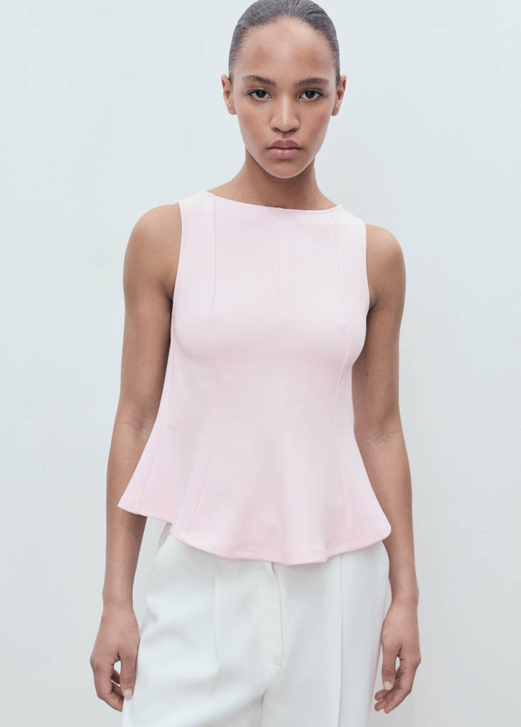 Peplum top with seam detail — Pastel Pink